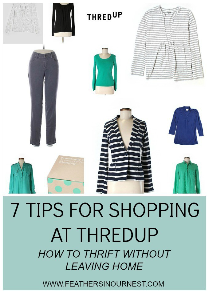 7 awesome tips for shopping at thredUP - AKA the best way to thrift shop for clothing and shoes without ever leaving home! Plus, how to save $10 on your first purchase. | Feathers in Our Nest