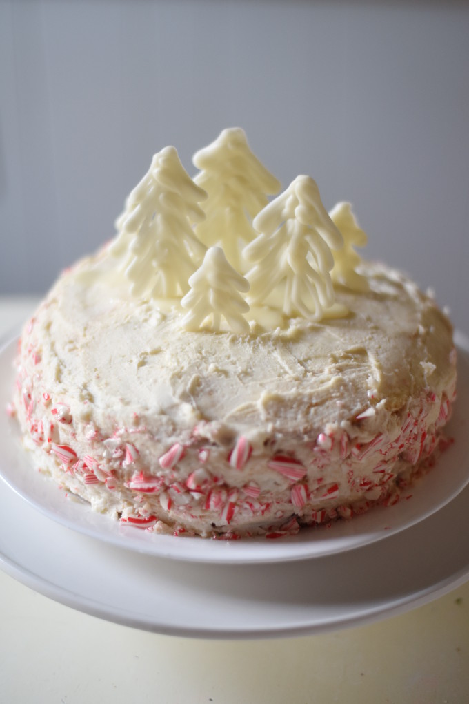 Peppermint Cake with Buttercream Frosting and White Chocolate Ganache