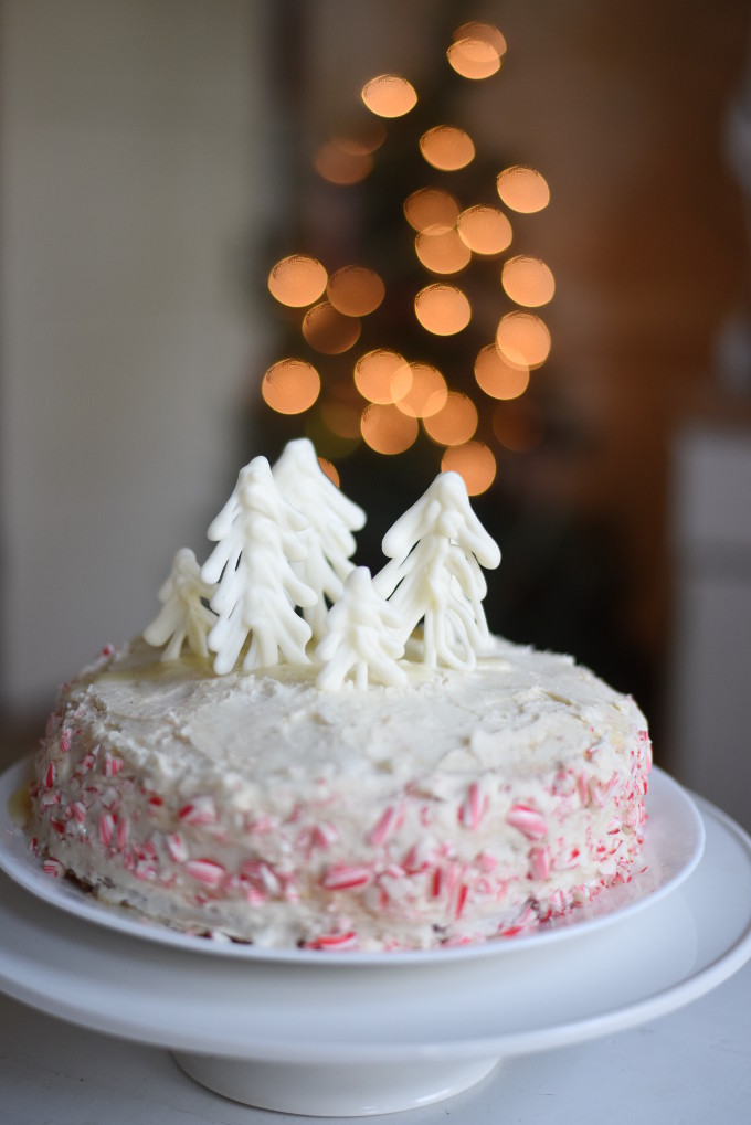 Peppermint Cake with Buttercream Frosting and White Chocolate Ganache