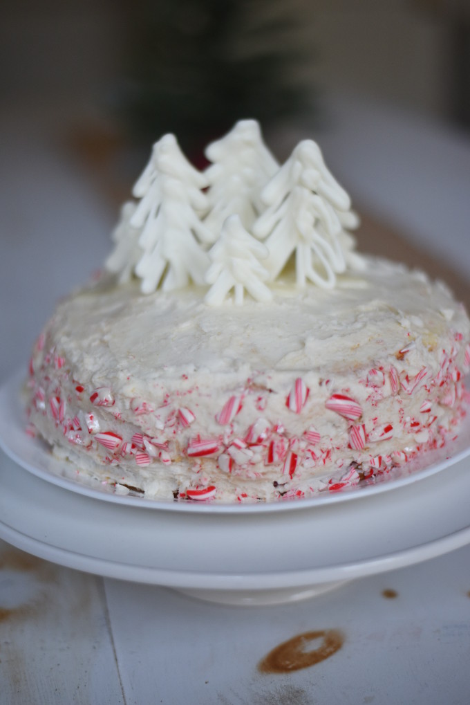 Peppermint Cake with Buttercream Frosting and White Chocolate Ganache