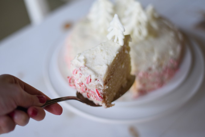 Peppermint Cake with Buttercream Frosting and White Chocolate Ganache