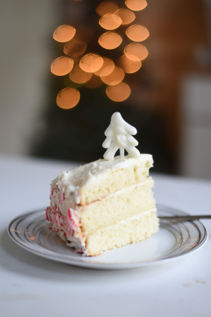 Peppermint Cake with Buttercream Frosting and White Chocolate Ganache