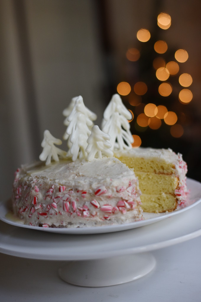 Peppermint Cake with Buttercream Frosting and White Chocolate Ganache